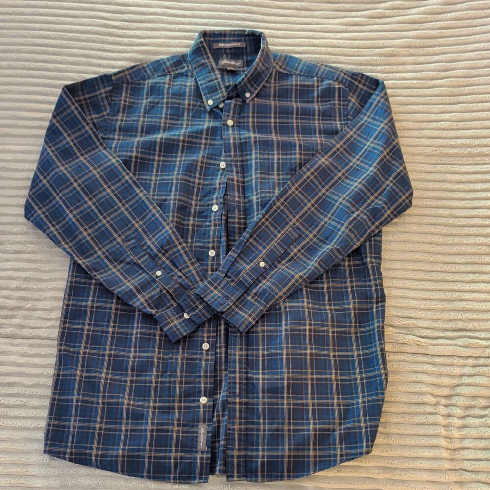 Men’s Eddie Bauer Blue LT Button Up Long Sleeve Cotton Shirt